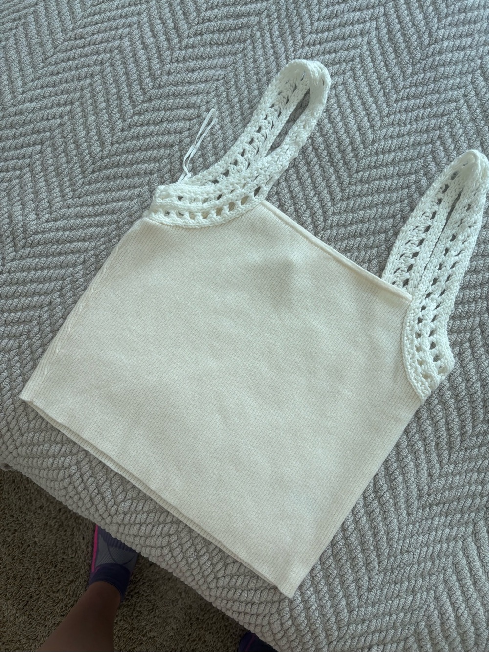 aerie Cream Crochet-Strap Ribbed Tank
